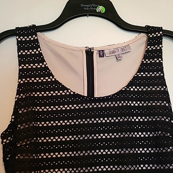 Jennifer Lopez black lace tan lined sleeveless dress Sz 12 - Picture 2 of 7